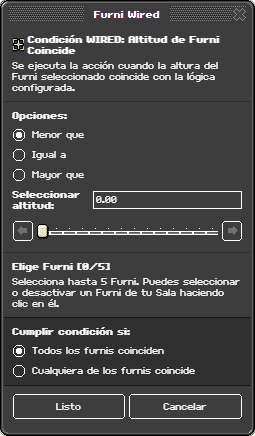 Ventana de configuración de Altitud de Furni Coincide