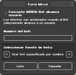 Ventana de configuración de Bot alcanza usuario
