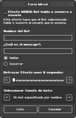 Ventana de configuración de Bot habla o susurra a usuario