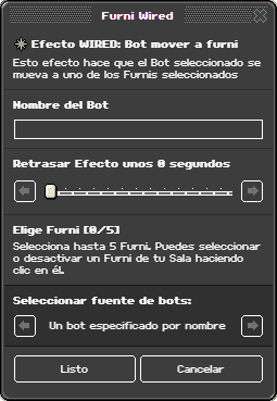Ventana de configuración de Bot mover a furni