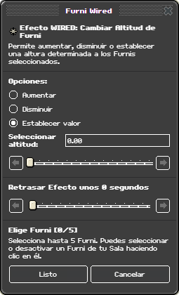 Ventana de configuración de Cambiar Altitud de Furni