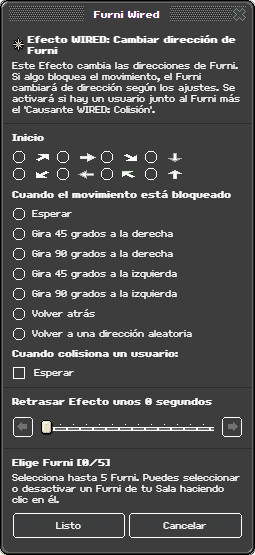 Ventana de configuración de Cambiar dirección de Furni