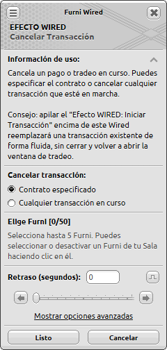 Ventana de configuración de Cancelar Transacción