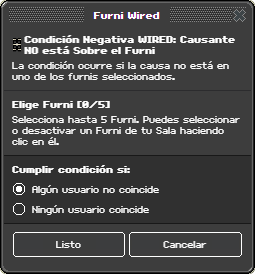 Ventana de configuración de Causante NO está Sobre el Furni
