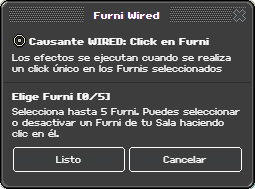 Ventana de configuración de Click en Furni
