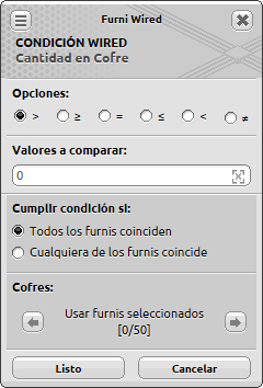 Ventana de configuración de Cantidad en Cofre