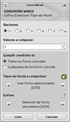 Ventana de configuración de Cofre Contiene Tipo de Furni