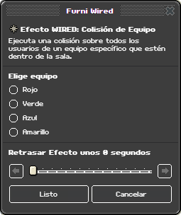 Ventana de configuración de Colisión de Equipo