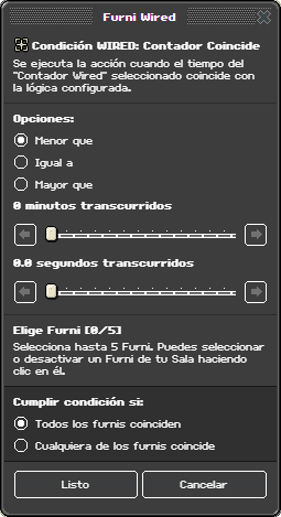Ventana de configuración de Contador Coincide