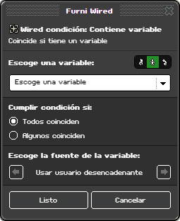 Ventana de configuración de Contiene variable