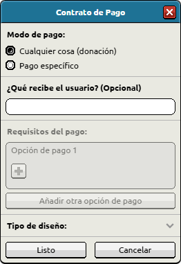 Ventana de configuración de Contrato de Pago