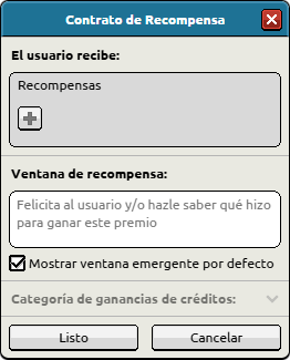 Ventana de configuración de Contrato de Recompensa