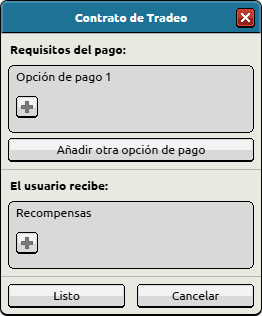 Ventana de configuración de Contrato de Tradeo