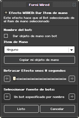 Ventana de configuración de Dar Item de mano