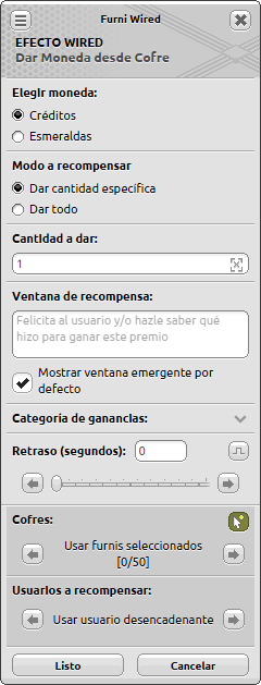 Ventana de configuración de Dar Moneda desde Cofre