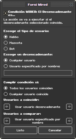 Ventana de configuración de El Desencadenante es…