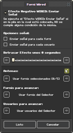 Ventana de configuración de Emisor de señales Negativo