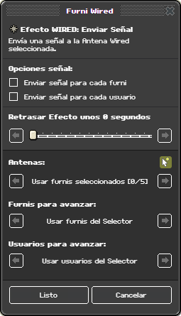 Ventana de configuración de Enviar Señal
