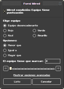 Ventana de configuración de Equipo tiene puntuación