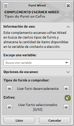 Ventana de configuración de Tipos de Furni en Cofre
