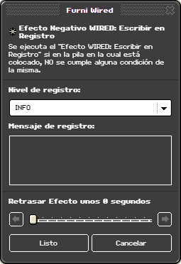 Ventana de configuración de Escribir en Registro Negativo