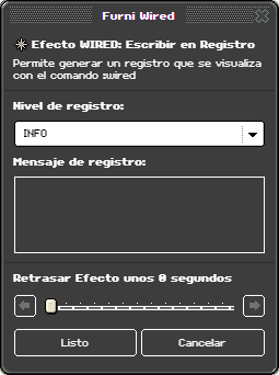Ventana de configuración de Escribir en Registro