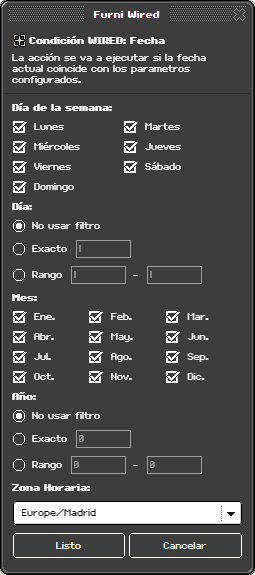 Ventana de configuración de Fecha