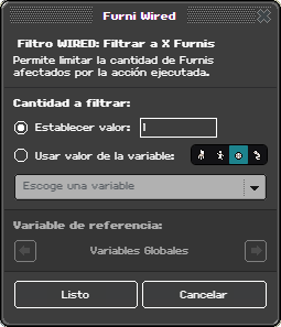 Ventana de configuración de Filtrar a X Furnis