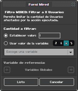 Ventana de configuración de Filtrar a X Usuarios