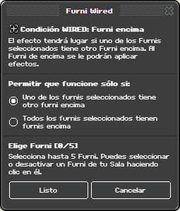 Ventana de configuración de Furni encima