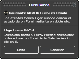 Ventana de configuración de Furni es Usado