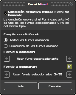 Ventana de configuración de Furni NO Coincide