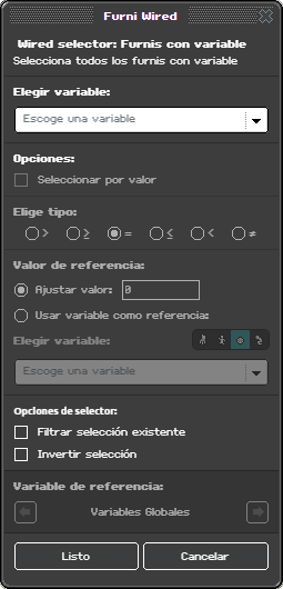 Ventana de configuración de Furnis con variable