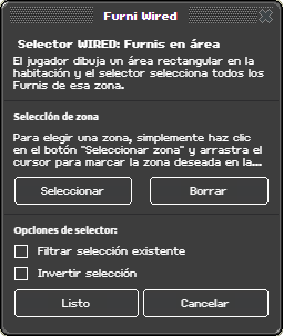 Ventana de configuración de Furnis en área