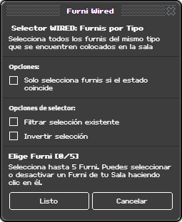 Ventana de configuración de Furnis por Tipo