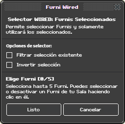 Ventana de configuración de Furnis Seleccionados