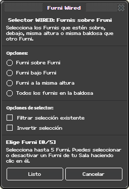 Ventana de configuración de Furnis sobre Furni