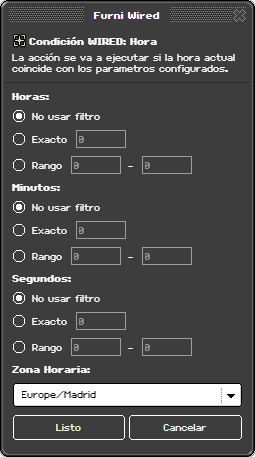 Ventana de configuración de Hora