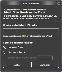 Ventana de configuración de Identificar Nombres de Furni