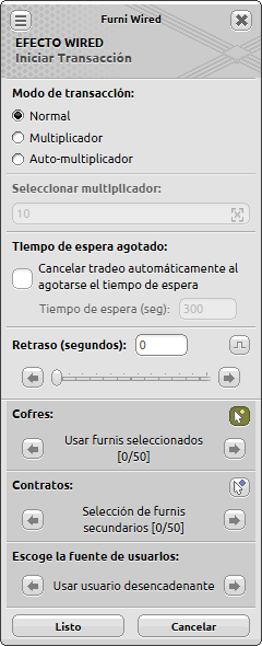 Ventana de configuración de Iniciar Transacción