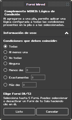 Ventana de configuración de Lógica de Condición
