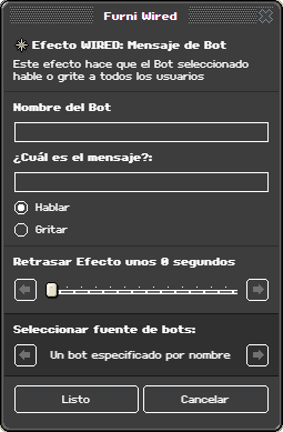 Ventana de configuración de Mensaje de Bot