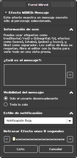 Ventana de configuración de Mensaje