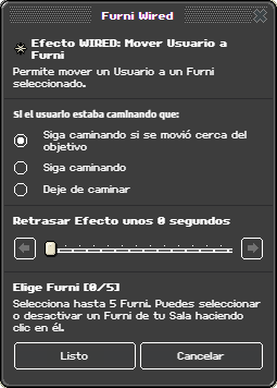 Ventana de configuración de Mover Usuario a Furni