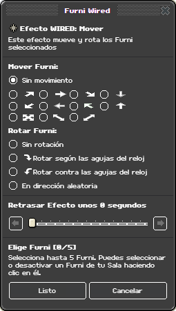 Ventana de configuración de Mover