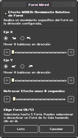 Ventana de configuración de Movimiento Relativo de Furni