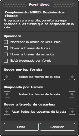 Ventana de configuración de Movimientos Físicos