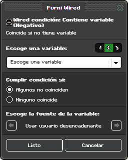 Ventana de configuración de Contiene variable (Negativo)
