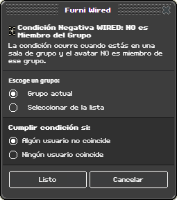 Ventana de configuración de NO es Miembro del Grupo