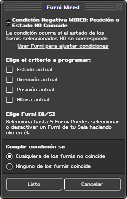 Ventana de configuración de Posición o Estado NO Coincide